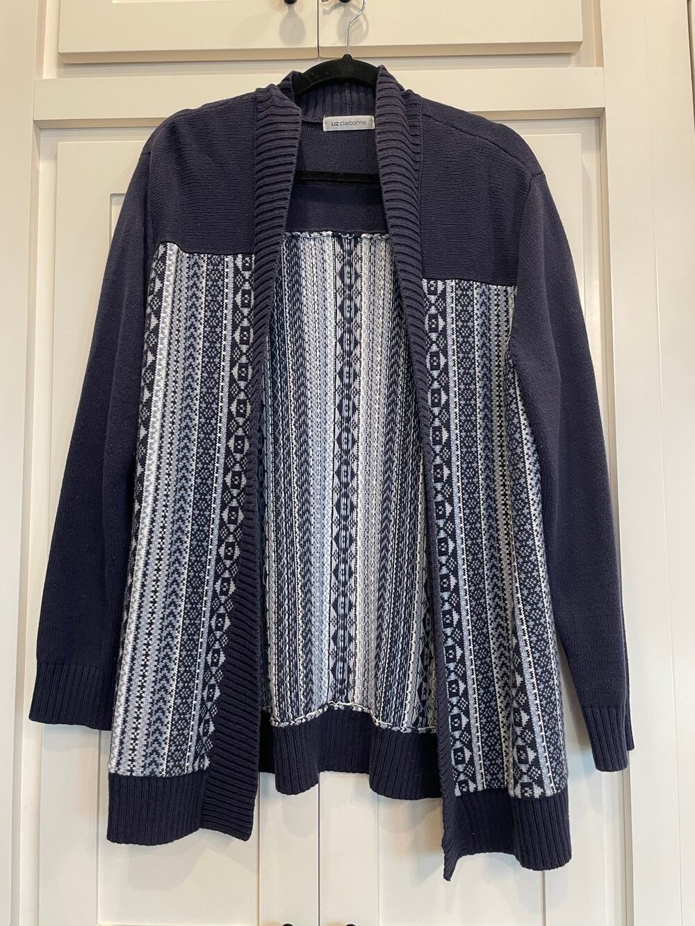 Liz Claiborne Fair Isle open front cardigan Navy  blue XL